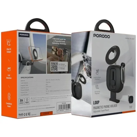 Porodo Loop Magnetic Phone Holder Adjustable Travel Mount _ Black